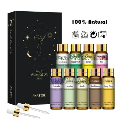 PHATOIL 9-delige aroma etherische olie cadeauset jasmijn roos citroen therapeutische kwaliteit natuurlijke etherische olie set voor luchtbevochtiger diffuser stressverlichting