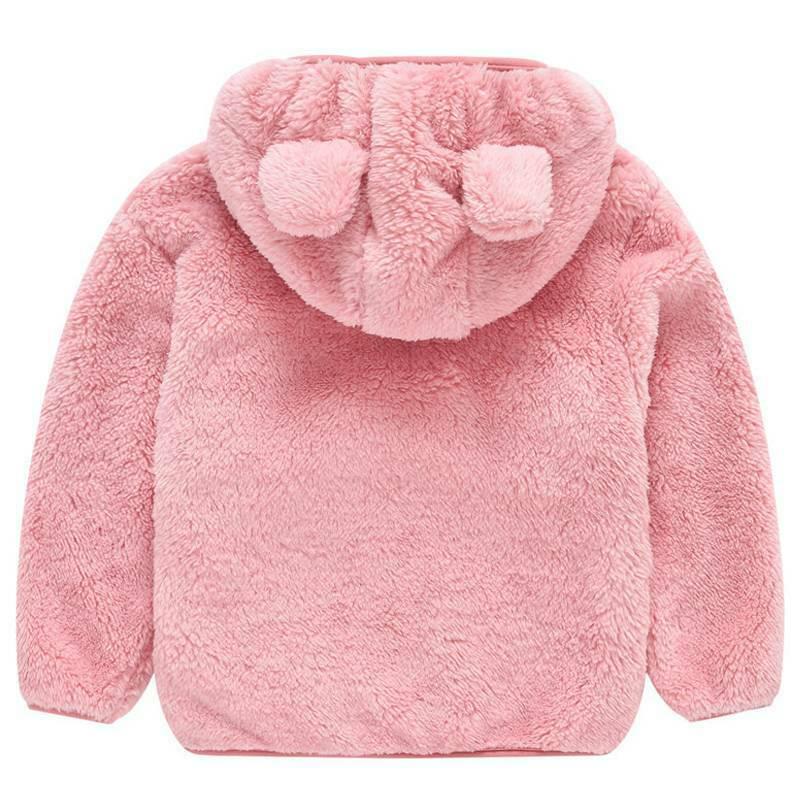 Kids Pure Color Teddy Fur Jackets Children Bear Ear Hoodies Coats Boys Girls Winter Warm Outerwear