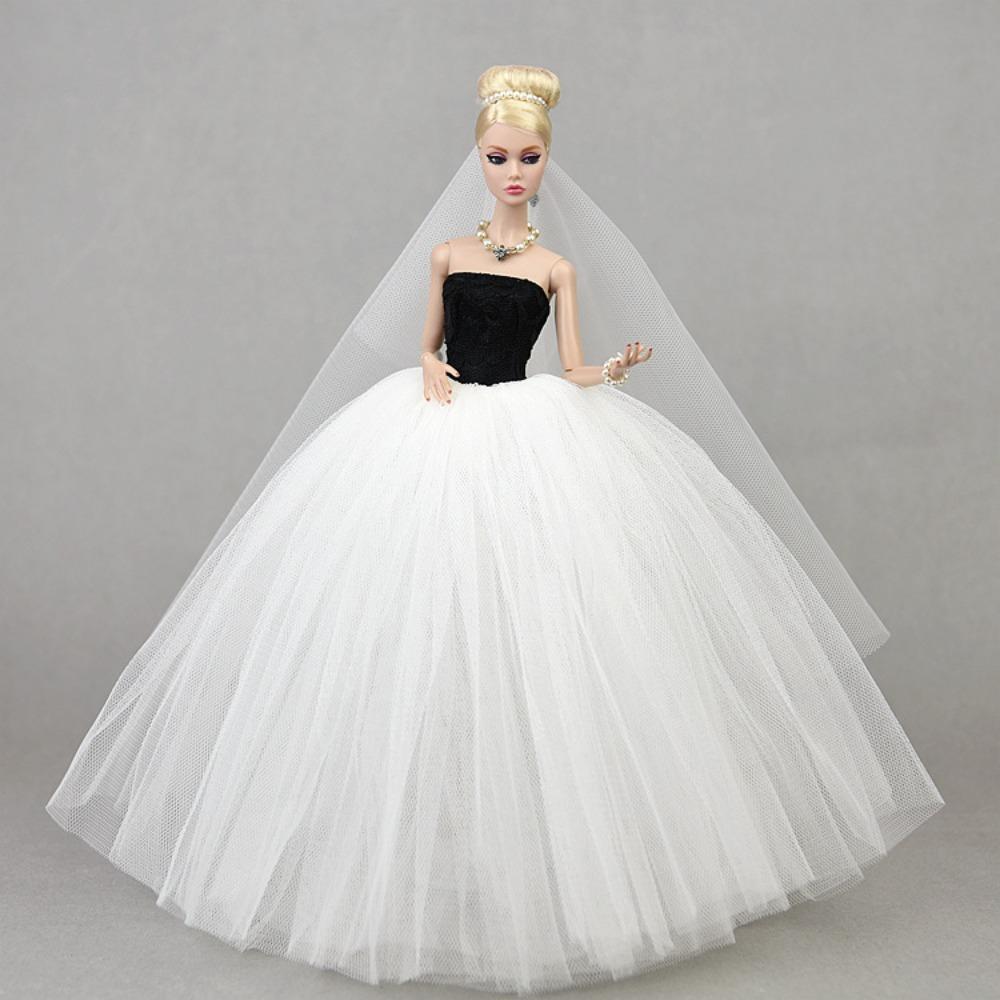 With Veil Doll Wedding Dress Solid Color Doll Bridal Clothes Doll Dress Costume 1/6 BJD Doll