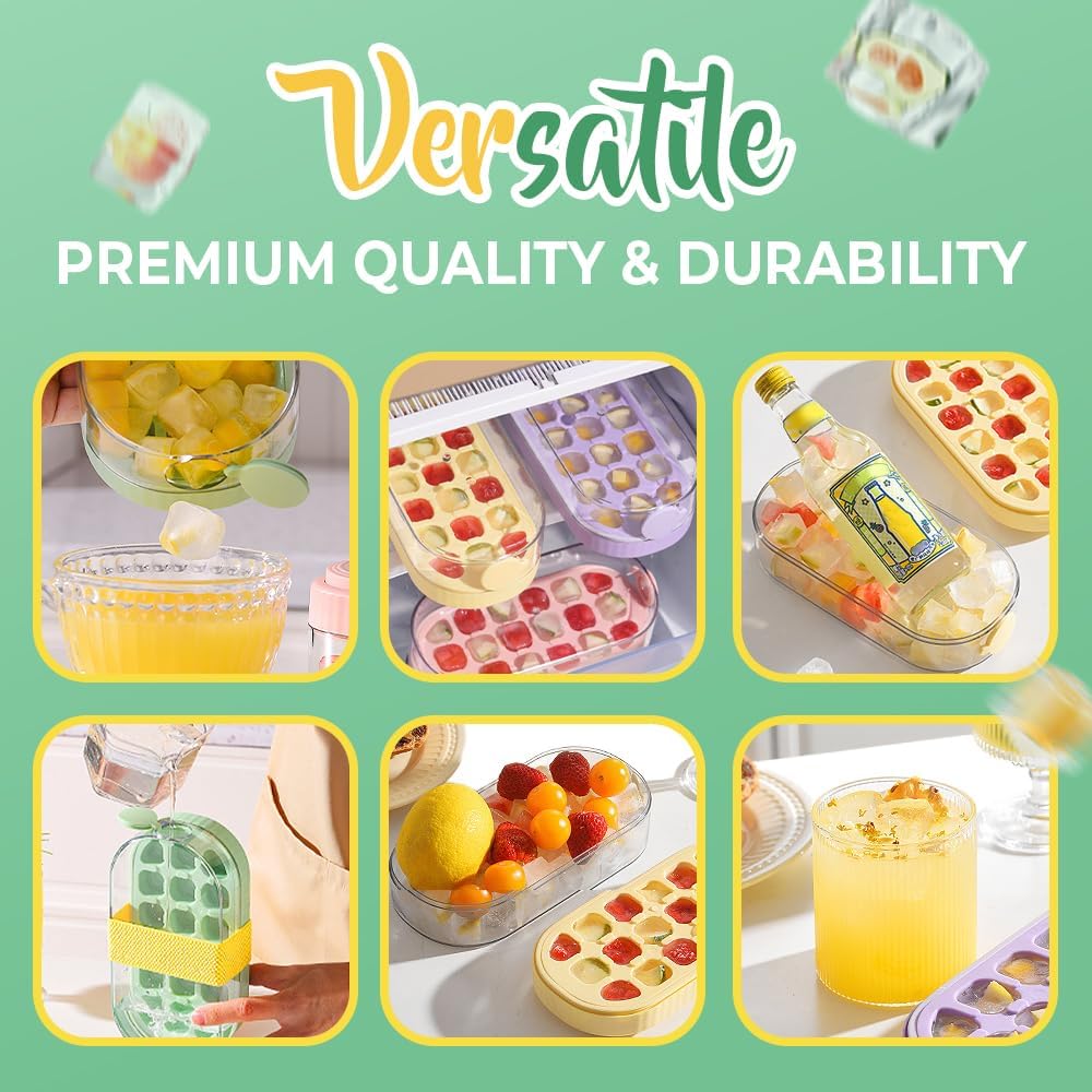 Ice Cube Molds & Trays, 2026 New 2-in-1 Ice Cube Bottle with Straw, Easy Press Ice Tray Water Bottle, Leak Proof Lid, Vertical Ice Maker