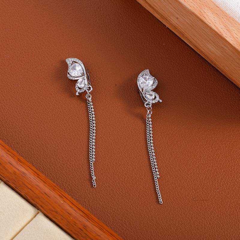 General Butterfly Tassel Rhinestones Ear Clips Accessories For Daily Use