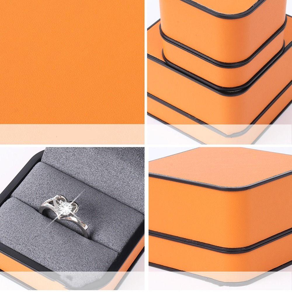 Round Corner PU Jewelry Box Rectangular Jewelry Display Box Modern Ring Gift Box  Engagement