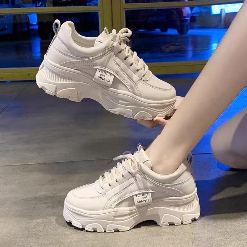 Dad Shoes Women's Sports and Leisure Shoes Spring New Single Shoes Heightened Platform Women's Shoes Velvet White Shoes