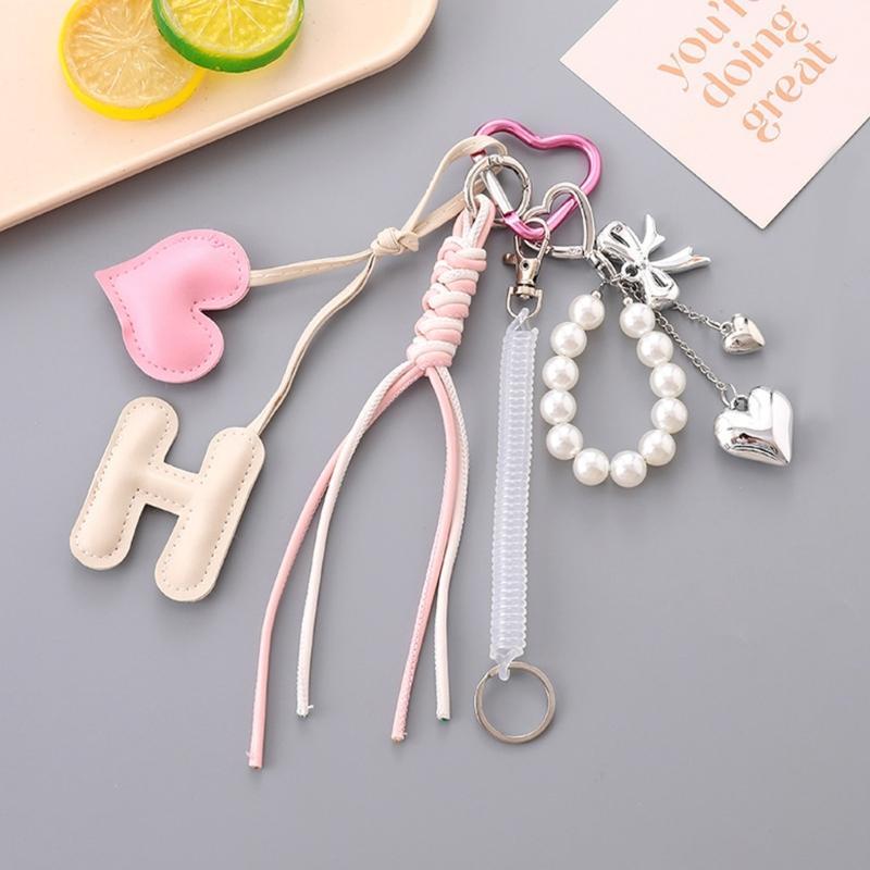 Cute Bag Charm Pendant Keyring Alphabets Heart Braided Rope Keychain Bag Charm for Backpack Purse Handbag Decoration