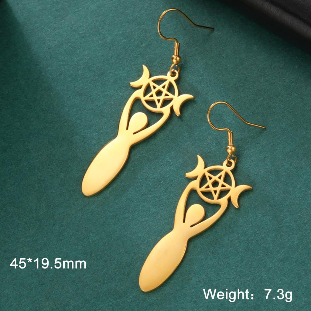 LIKGREAT Spiral Triple Moon Goddess Stud Earrings Women Stainless Steel Wicca Amulet Dangle Earring Jewelry Valentine's Day Gift