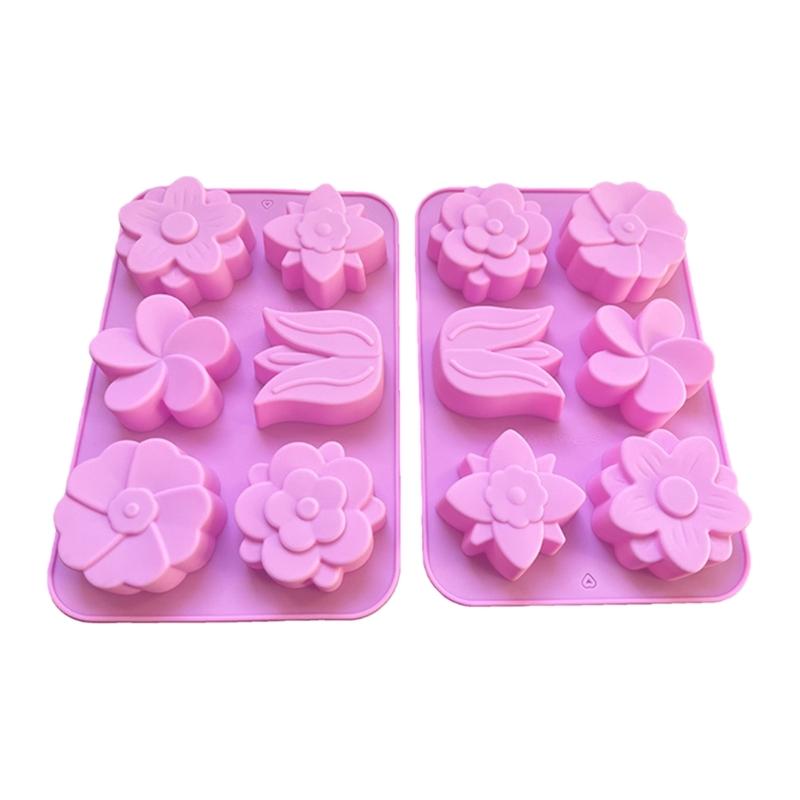 6 Cavity Silicone Flower Baking Molds Heat Resistant Nonstick Easy Releases For Cakes Cupcakes Dessert Soap Making