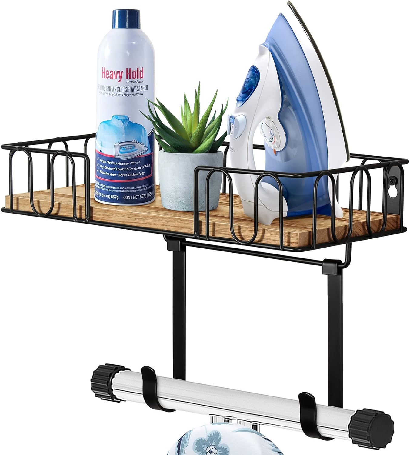Настенный держатель для гладильной доски, Металлический держатель для утюга с хранением - Черный