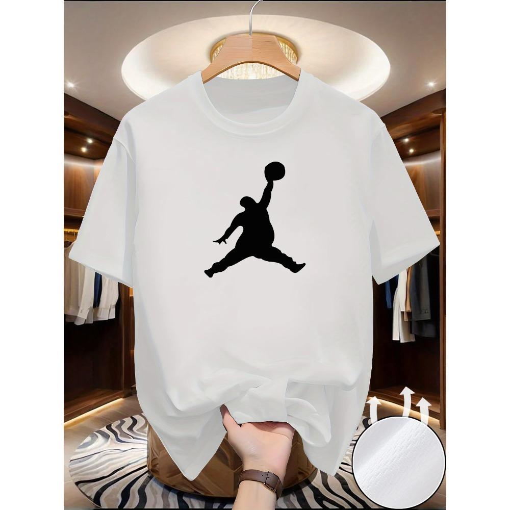 

Spring Summer Casual Men s T-Shirt Basketball Print Soft Loose Round Neck Versatile Comfortable Short Sleeve Cotton T-Shirt S білий