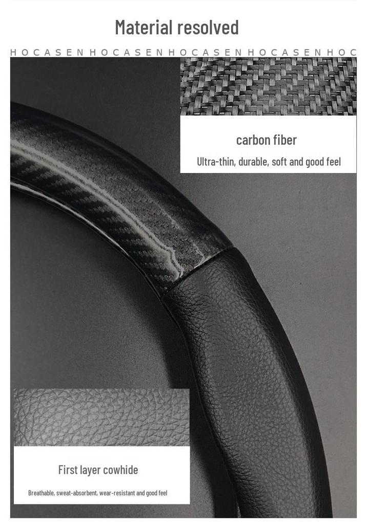 Genuine Leather Carbon Fiber Steering Wheel Cover for Toyota Prado, Camry, Reiz, Highlander, and Crown
