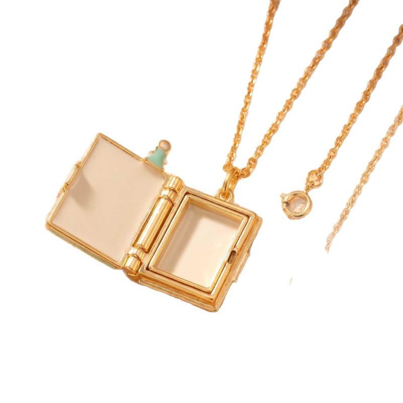 New Fashion Book Opening Pendant Necklace Fashion Princess Fairy Tale Pendant Necklace Enamel Elf Necklace Jewelry Accessory