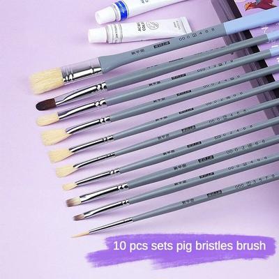 10Pc Set Pig Bristle Oil Painting Brush Gouache Watercolor Fan Shaped Hook Acrylic Brush Art Student School Educational Supplies