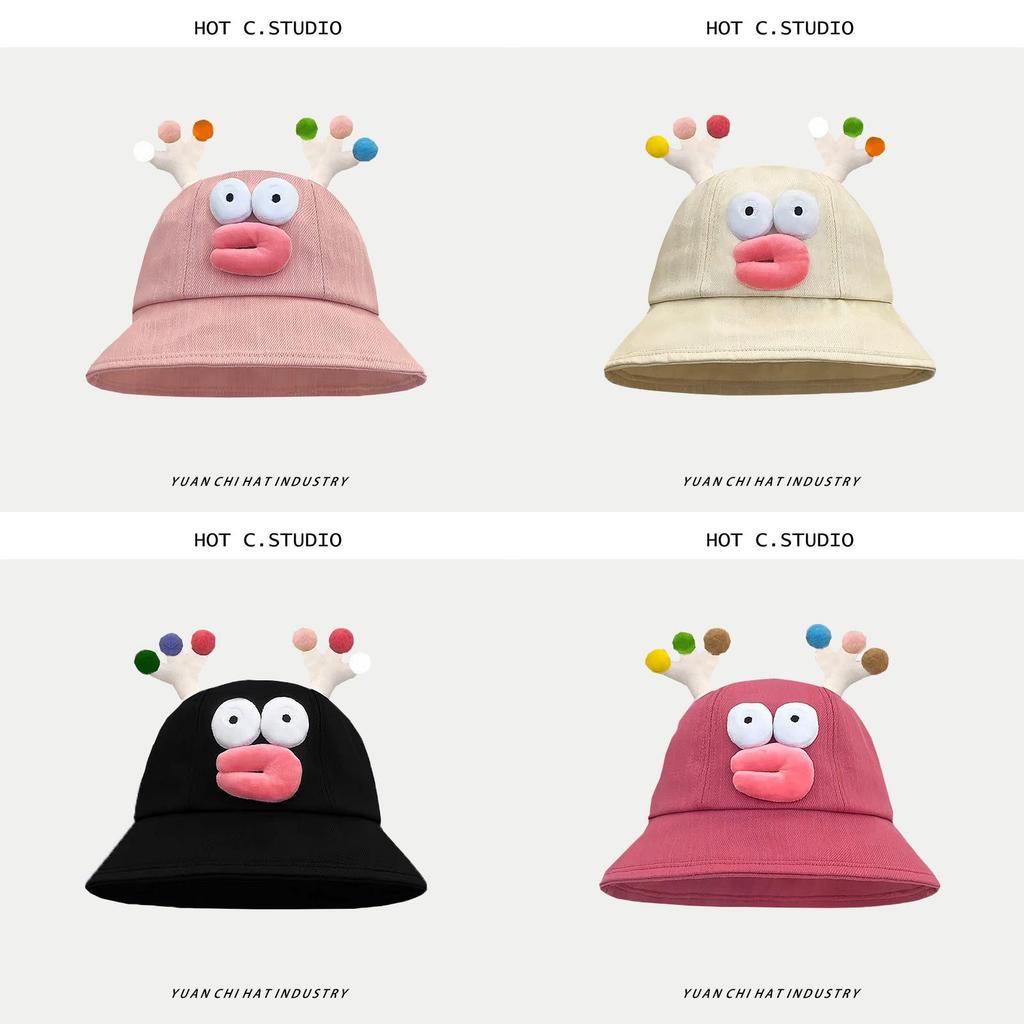 Cartoon Cute Sausage Mouth Fisher Hat With Sunshade For Spring And Autumn Casual Wear