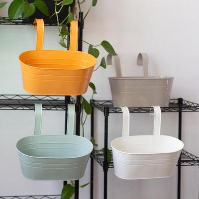 Colorful Hanging Flower Pots Removable Hook Wall Fence Bonsai Plants Tub Pots Flower Holders Home Ba