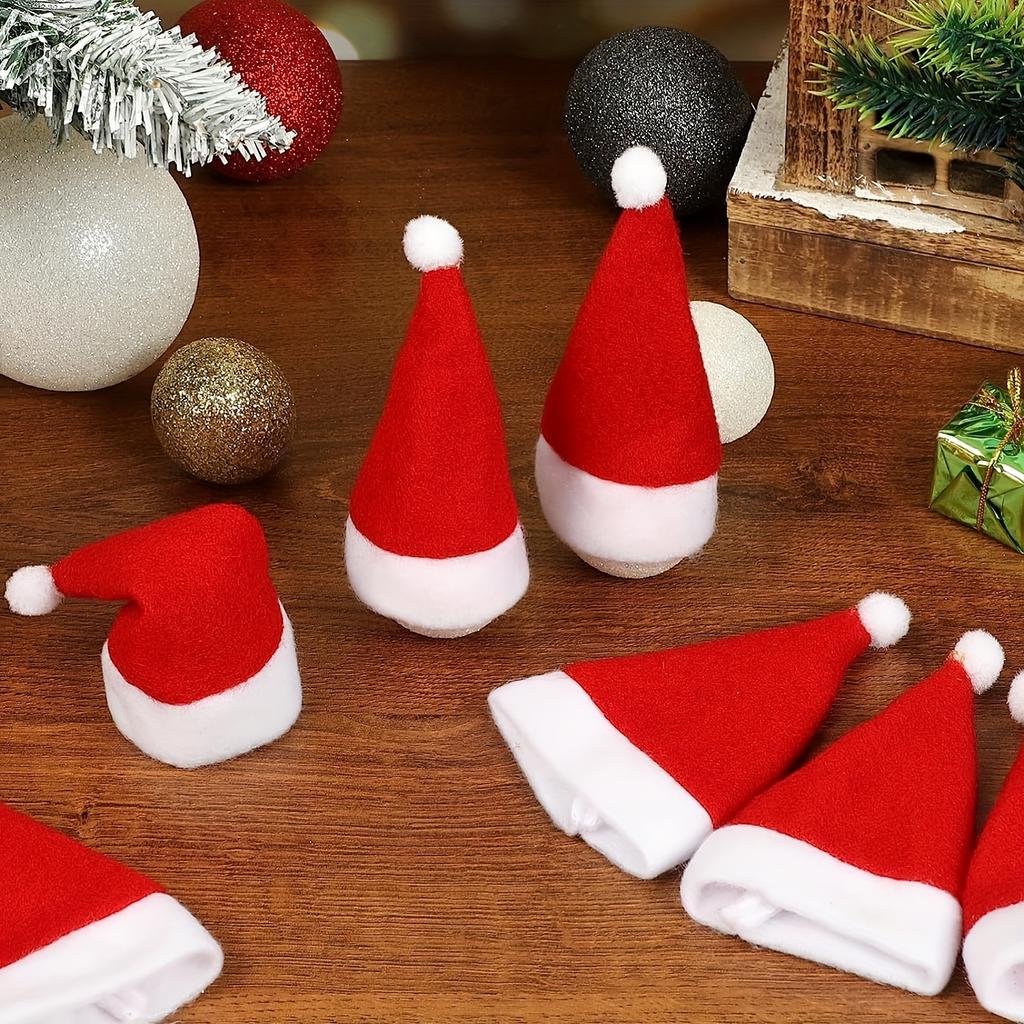Christmas Knife & Fork Hats 10pcs- 2.36x4.72inch Red Mini Hats for Wine Bottles - Festive Table Decorations