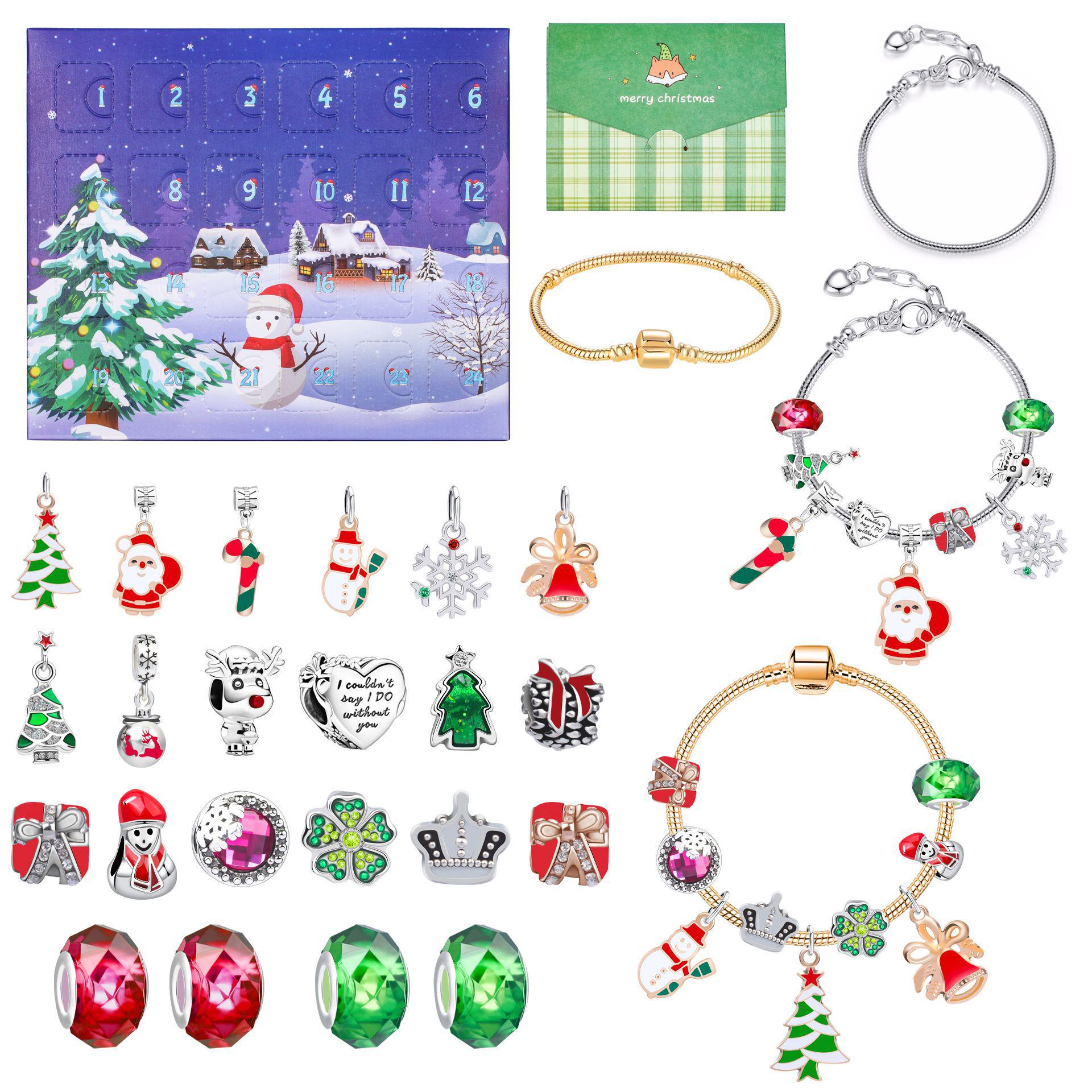 

24-Grids Christmas Tree Blind Box - DIY Kids Bracelet & Greeting Card Set