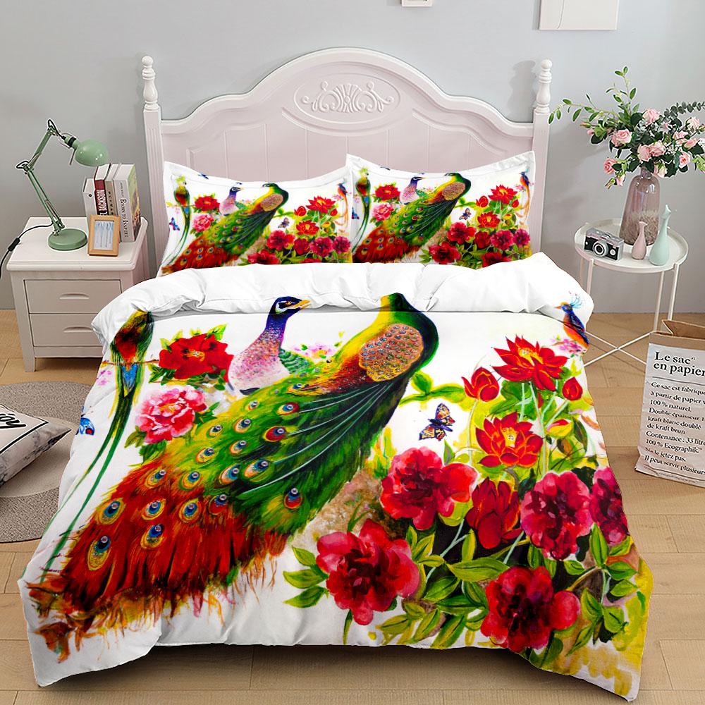 Watercolor Peacock Duvet Cover Set King Queen Double Full Twin Single Size Bed Linen Set