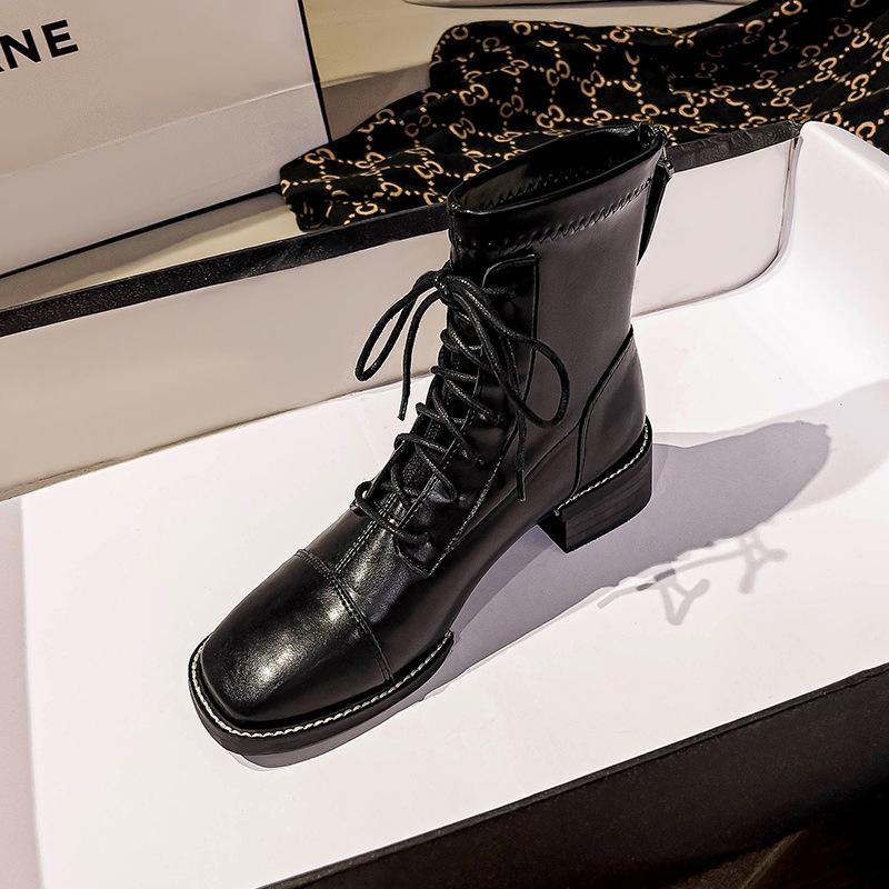 

Ботильоны на толстом каблуке, ботинки в британском стиле мартин, с задней молнией, коричневые, с квадратным носком, женские ботинки 2024, новая модная модель, полусапожки, женские ботинки 35 чёрный