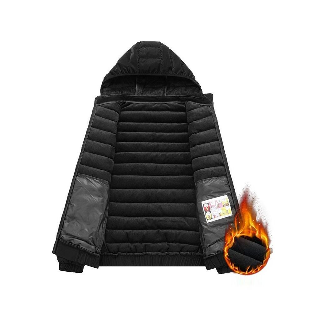 Lightweight Ribs and Cotton Jacket for Men's Winter Simple Solid Color Removable Hat Thickened Hooded Jacket
