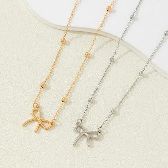 Charming Bow Pendant Clavicle Necklace - Elegant, Sweet, and Simple Beaded Chain
