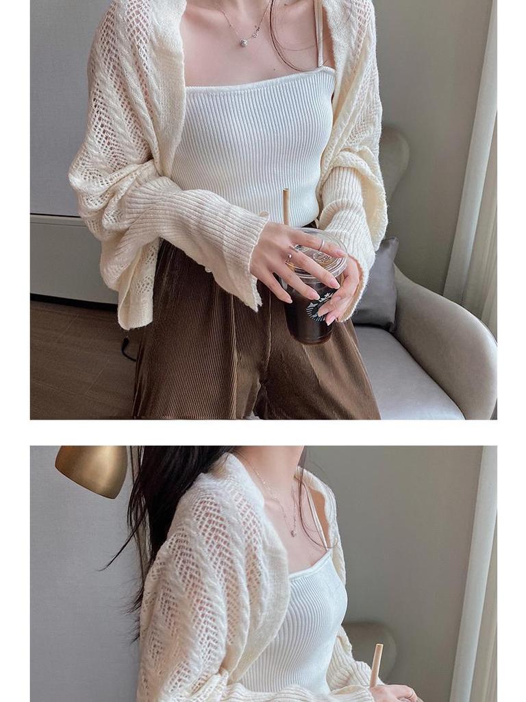 Korean-Style Pearl Sleeve Knit Shawl: Women's Early Autumn Office Cardigan & Two-Way Scarf
