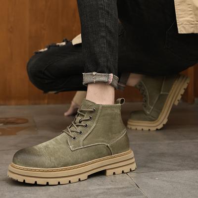 Fashion Men Chelsea Boots Waterproof Leather Casual Lace Up High Top Boots High Quality Daily Thick Soled Outdoor Travel Ankle Men Boots