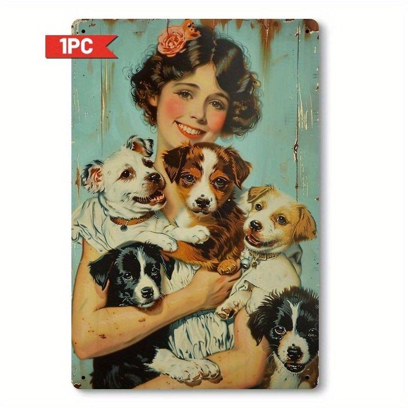 Vintage Style Metal Tin Sign Cute Cats Dogs for Cafe Interior