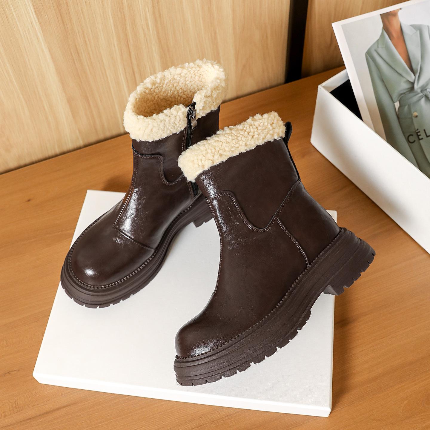 

Женские 2024 Черные Британские Ботинки Мартин на Платформе: Бархатная подкладка, Теплый мех, Короткий осенне-зимний стиль 40