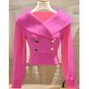 2026 Autumn/Winter French Chic White Lapel Knitwear: Women's Elegant, Waist-Cinched Slimming Sweater.