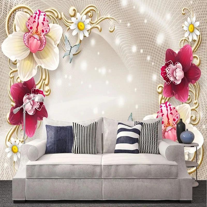 European Wallpaper Luxury 3d Relief Flower Mural Living Room Tv Sofa Bedroom Background Wall Mural Home Decor