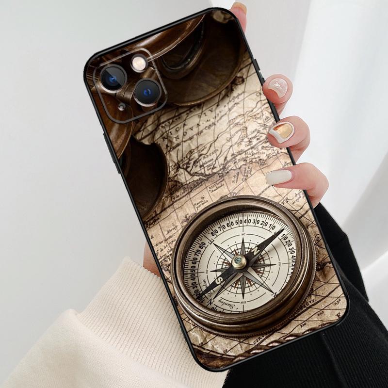 World Map Compass Nautical Phone Case For iPhone 11 12 13 14 15 16 Pro Max Mini X XR XS Max Plus Cover Funda