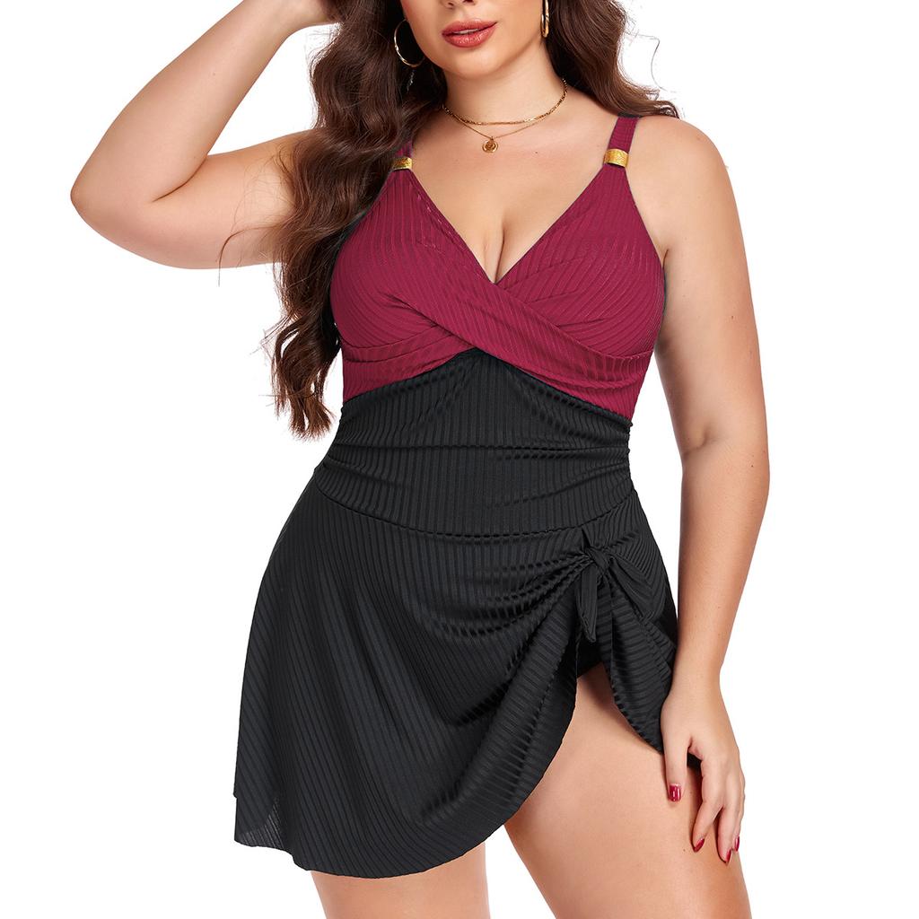New Arrivals: Western-Style Plus-Size Swimwear — Women's One-Piece Swimsuit (Bikini Style) with Body-Flattering, Slimming Coverage