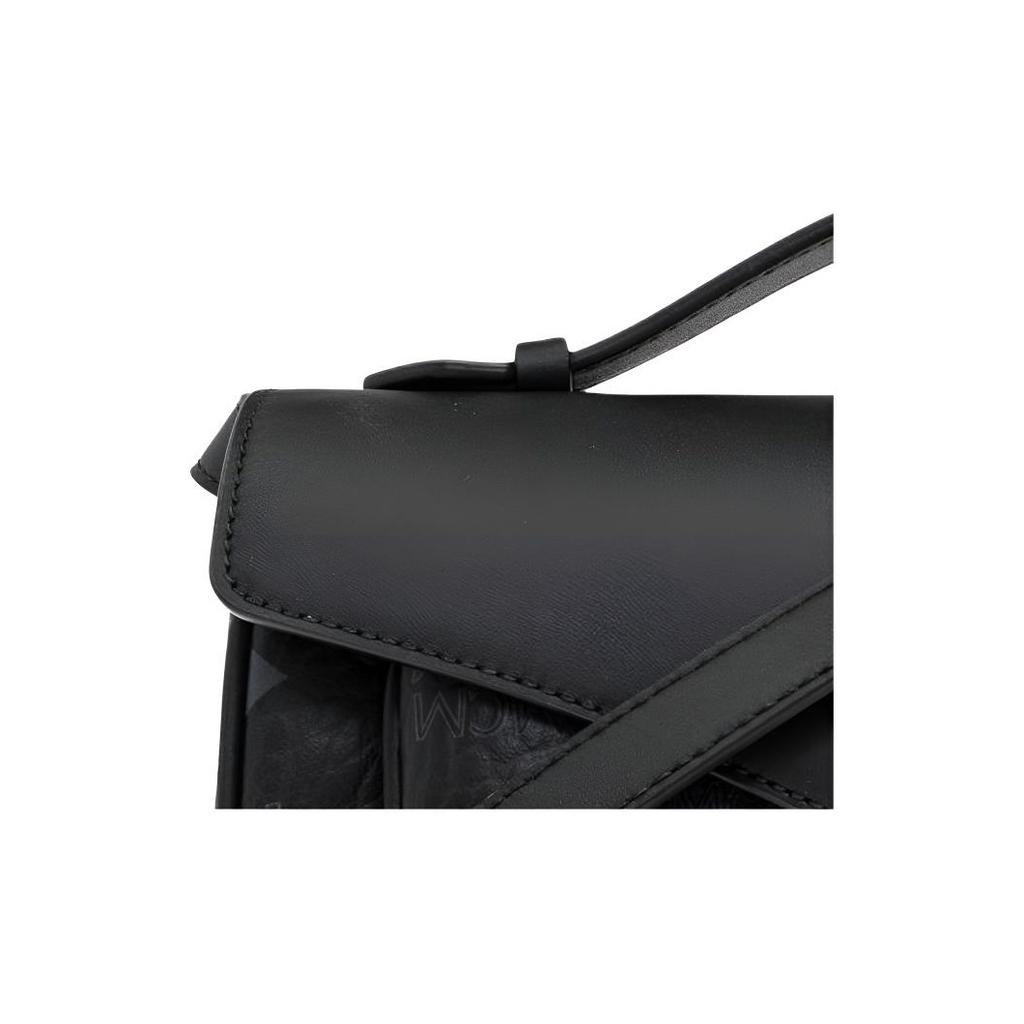 MCM Tracy Classic Pattern Laurel Leaf Lock Design Faux Leather Crossbody Tote Bag Medium Women bags Black MWRFSXT01BK001