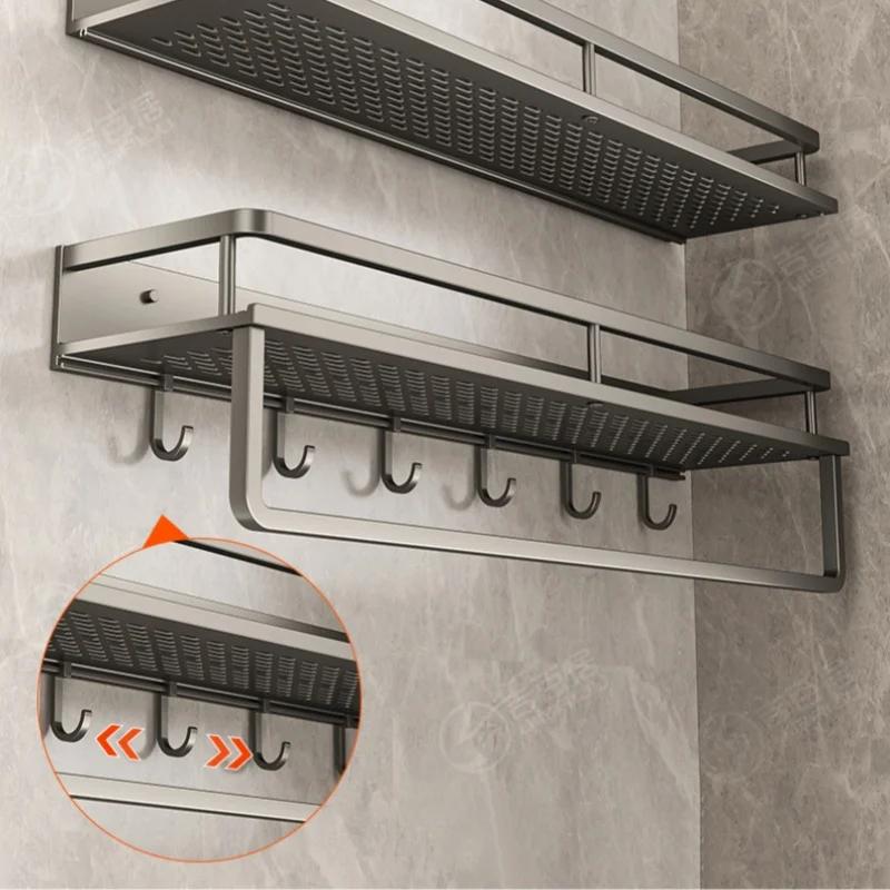 Wall Mounted Bathroom Shelf Punch-free Shampoo Storage Rack For Kitchen Holder Square Aluminum Bath Rack Organizer Accessories
