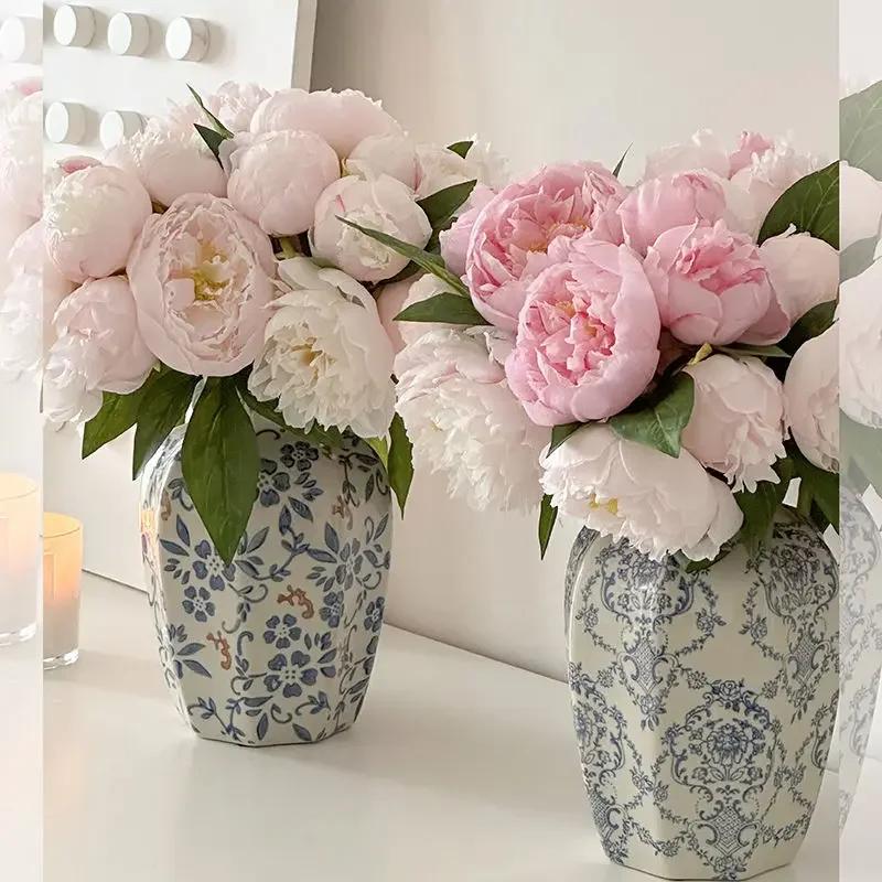 Vintage Ceramic Vase Blue and White Procelain Flower Pot Hand-Painted Vase for Flowers Home Decor Balcony Living Room Decoration
