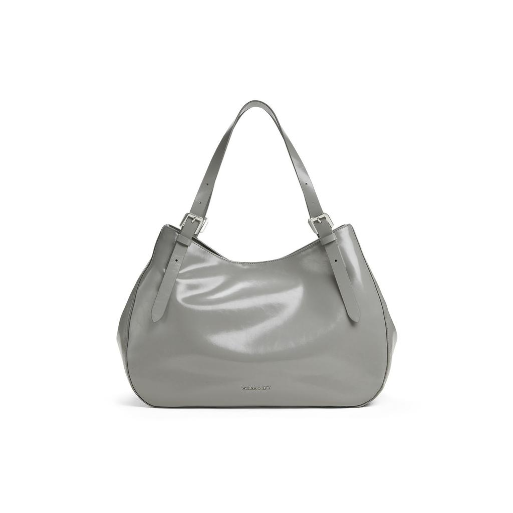 Charles & Keith Glossy Large Capacity Mother And Child Tote Bag Women Tote Bag Black Grey CK2-30271408