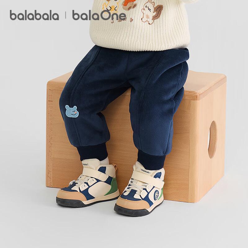Balabala Kids Fleece-Lined Warm Jogger Pants 2025 New Winter Boys Girls Cute Sports Trousers