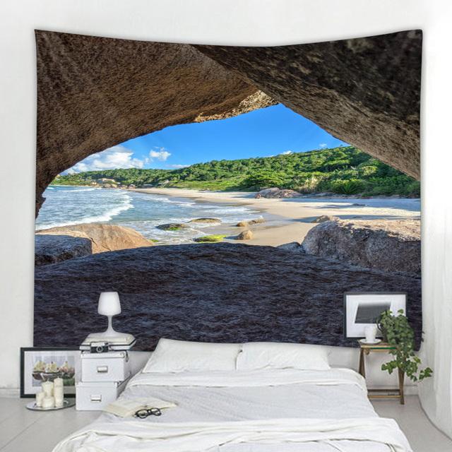 Rock Cave Sunrise 3d Printing Tapestry Reef Rock Cave Sea View Wall Hanging Living Room Bedroom Hall Tapestry Mural 6 Sizes