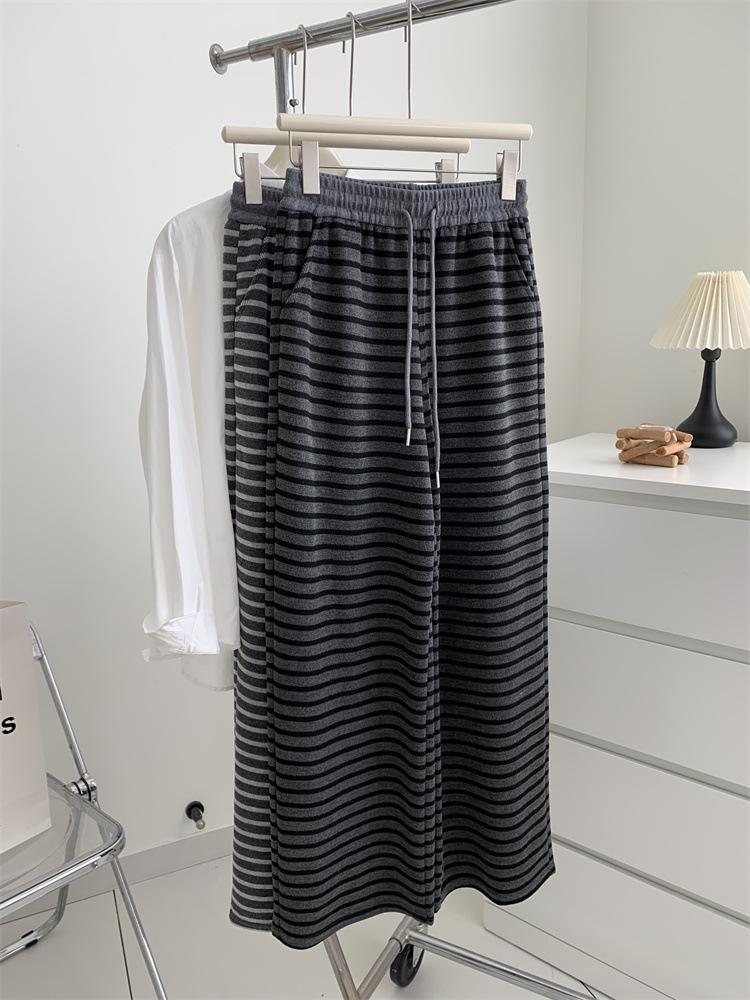 2025 Women's Retro Striped Korean-Style Wide-Leg Pants for Spring & Autumn