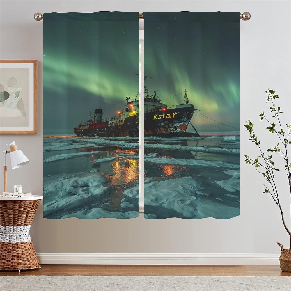 Námořnické zatemňovací závěsy Aurora do obývacího pokoje, kuchyňské závěsy, 2dílná sada, krycí závěs, podvazy, okenní žaluzie, zatemňovací roleta