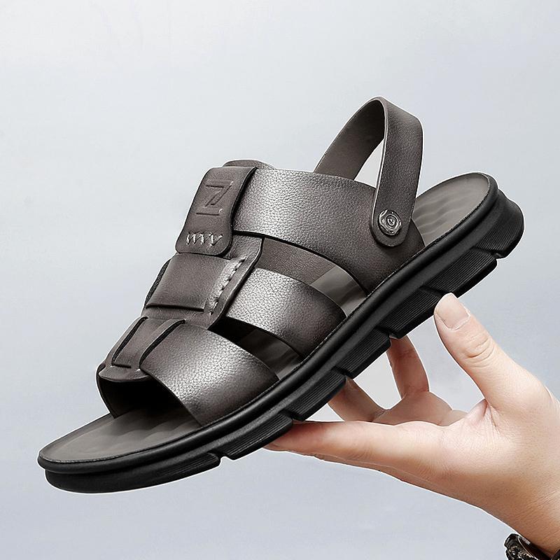 FashionNew Casual Comfort Sandals Summer Genuine Leather Men's Dual-use Sandals Man's Beach Vacation Shoes Soft Sole Non-slip Slippers