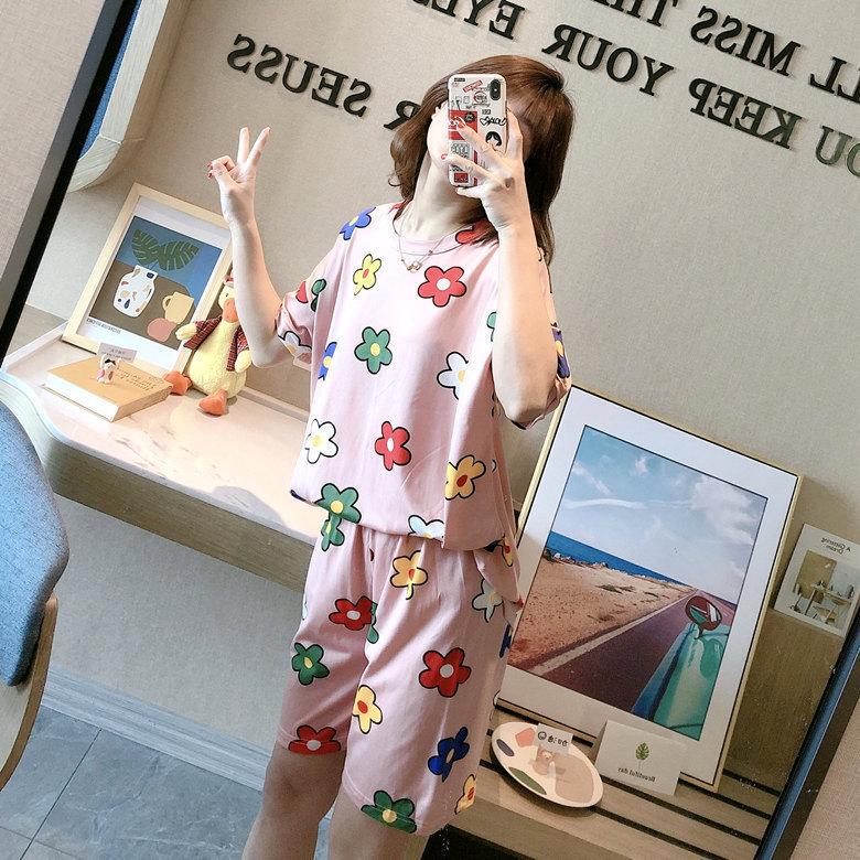 GMXIA Summer Pajama Women's Round-neck Thin Short-sleeved and Short Pants Cartoon Cute Girls' Youthful Home Wear Set