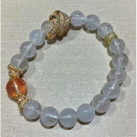 

Original design snake-themed natural white phantom crystal bracelet with resin inclusions, niche high-end feel, a gift for friends, suitable for about10mm White Phantom+G