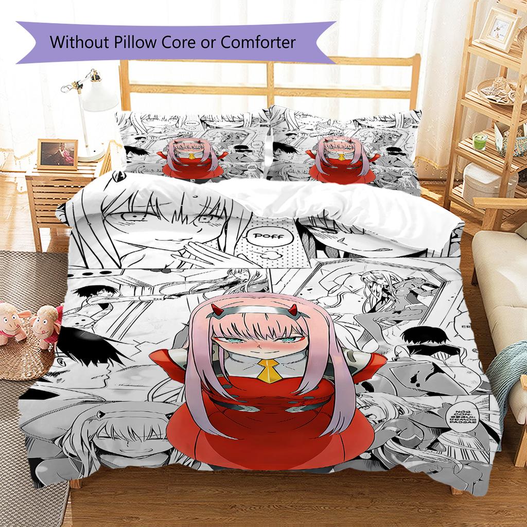 DARLING in the FRANXX Zero Two Pattern Bedding,Quilt Set Quilt Cover Pillowcase Home Birthday Gift (1 * duvet cover + 2 * pillowcase, without core)