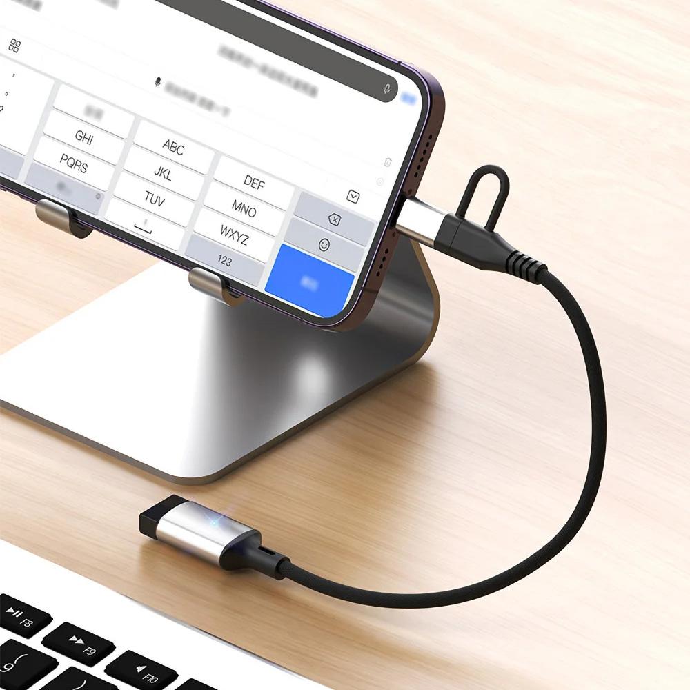 JS-112 2-in-1 Type-C/Lightning Male to USB Female OTG Adapter Cable,0.15m