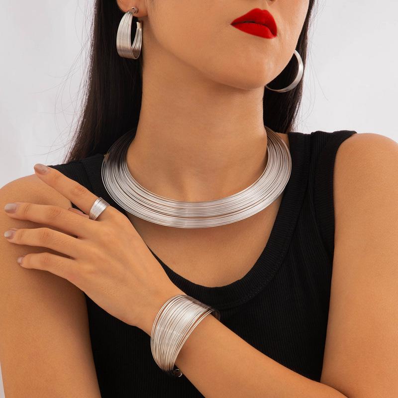 Multi-layer iron elastic snake bone twist collar bracelet punk style exaggerated jewelry suit women