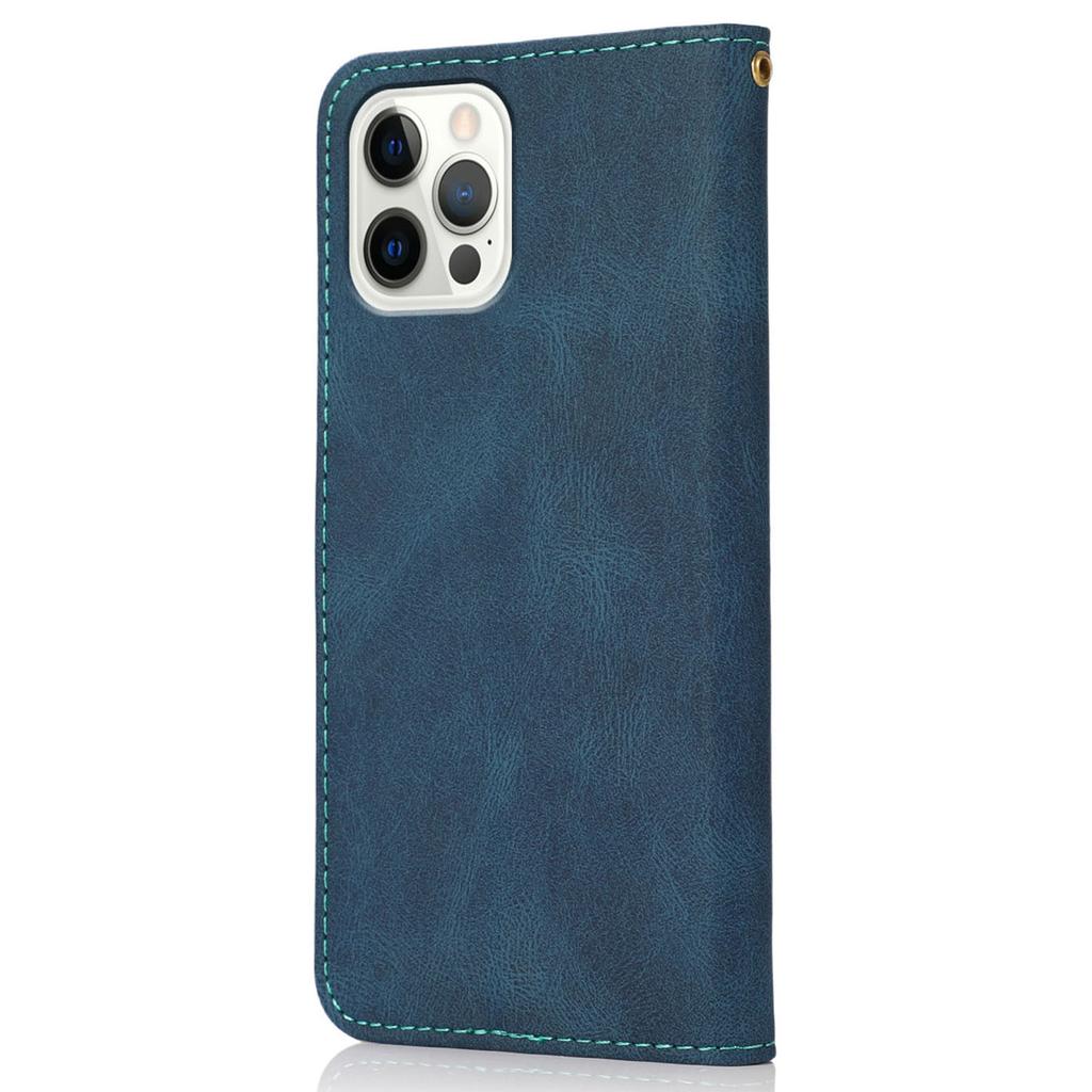 For iPhone 16 Pro Wallet Case Splicing Color Leather Phone Cover Credit Card Holder