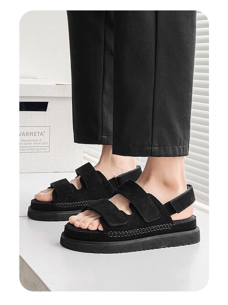 Men Cowhide Non-Stuffy Feet Fashion Sandals Summer New Couple Thick Bottom Increased Super Soft Outdoor Slippers Women