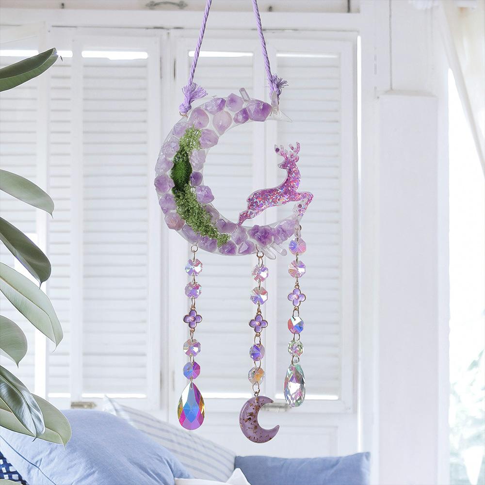 Hand-Woven Wind Chimes Life Tree Dream Crystal Wind Chime Crystal Stone Room Decoration Engraving Christmas