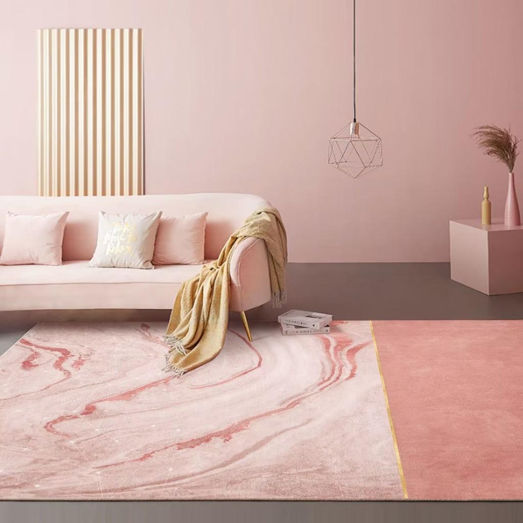 Modern Minimalist Carpets for Living Room Light Luxury Geometric Pink Floor Mat Fluffy Soft Coffee Table Bedroom Rug Non-slip