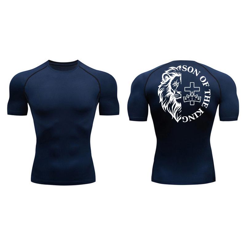 Cross Print Compression Shirt for Men Athletic Quick Dry Short Sleeve Tops Baselayer Christian Gym Workout Running T-shirts Tees